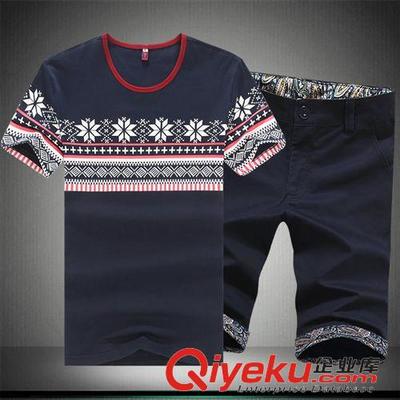 2015夏装第七批 韩版修身时尚休闲运动短袖T恤套装大码男装